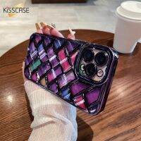 KISSCASE เคสโทรศัพท์ลายสก๊อต3D ทอสำหรับ Iphone 14 13 12 11 Pro Max Xr X เคสเลนส์ครอบคลุมเต็มรูปแบบเคลือบด้วยไฟฟ้ากล่องกันกระแทกฟิล์ม14โปรแมกซ์