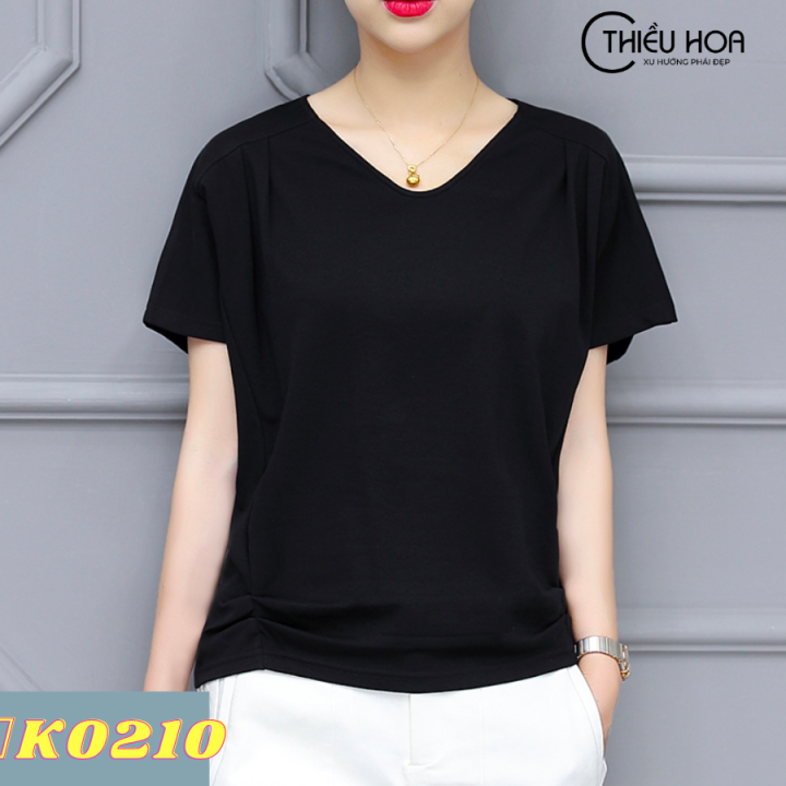 Áo thun nữ trơn cổ tròn vnxk màu xanh meaothun.com