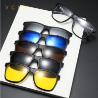 VCKA 6 in 1 Magnetic Sunglasses Clip And Glasses Frame Women Men myopia Polarized Eyeglasses Set prescription TR90 0.5 TO 6.0