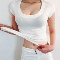 Women Fashion Cleavage Deep Plunge V-Neck Basic Stretch Wrap Tops T-shirt