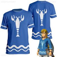 Link Cosplay Blue Prawns T Shirt Men Costume Anime Game The Legend Cosplay Of Zelda Roleplay Casual Short Sleeve Top Tees