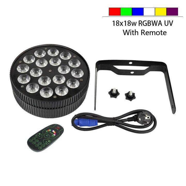 Remote Led Par Light Aluminum 18X18w RGBWA UV 6In1 Slim Flat Par Light