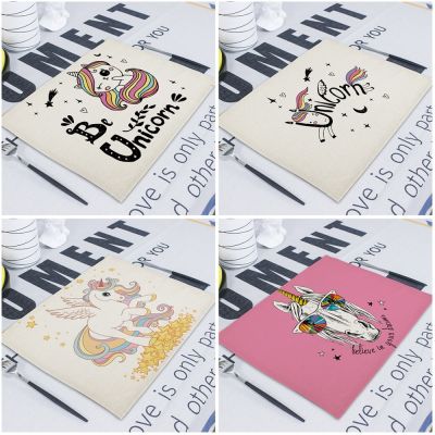 【LZ】❈◈  1Pcs Unicorn Fashion Pattern Table Mat Creative Beauty Flower Table Napkin for Wedding Kitchen Decor Placemat Dining Mat for Cup