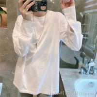 ﹉ High-end sense 2023 spring and autumn and winter design sense white long sleeve t-shirt womens long loose base shirt top