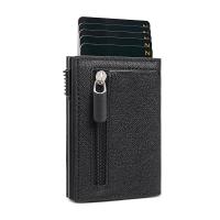 Bycobecy กระเป๋าสตางค์อัจฉริยะกระเป๋าใส่ของบัตรเครดิต RFID สำหรับผู้ชายมีซิปกระเป๋าใส่เงินกล่องอลูมิเนียมแบบบาง Dompet Koin กระเป๋าสตางค์หนัง PU
