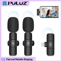 【Ready Stock】 Puluz Wireless Lavalier Noise Microphones ลดเสียงรบกวนสำหรับ iPhone / iPad, ตัวรับสัญญาณ 8 พินและไมโครโฟนคู่ (สีดำ) 100% genuine quality