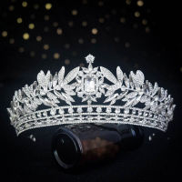 【CW】Baroque Luxury Crystal Leaves Bridal Tiaras Crown CZ Headdress Rhinestone Pageant Diadem Bride Headband Wedding Hair Accessories