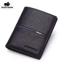 ร้อน, ร้อน★BISON DENIM Fashion Brand Genuine Leather Men Wallet Slim Bifold Male Pocket Wallet Card Holder Purse