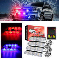 4*4 LED Lights Car Strobe Police Lights Cigaretteer Grill Warning Lamp 12V Motorcycles Flasher Flashlight Car Accessories Safety Cones Tape