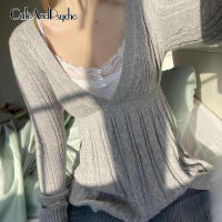 Vintage Fairycore Y2K Twist Sweaters Autumn V-neck Fashion Grunge Knit Knitwear Aesthetic Korean Loose Casual Top Cuteandpsycho