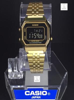 นาฬิกาข้อมือ  Casio รุ่น LA680WGA-1BDF สีทอง ตัวเรือนสี่เหลี่ยม หน้าจอระบบดิจิตอล ของแท้ 100% CafeNalika