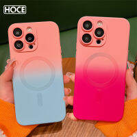 HOCE เคสโทรศัพท์ซิลิโคนนิ่มไล่ระดับสีสำหรับ iPhone 14 13 12 11 Pro Max 14 Plus ไร้สายแม่เหล็กชาร์จสีด้านพร้อมฝาครอบป้องกันเลนส์