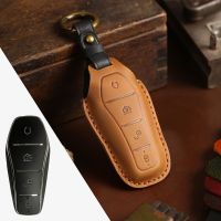 Leather Car Key Fob Case Shell Fob Cover For BYD Atto 3 Han EV Dolphin 4 Buttons