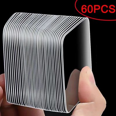 ∈ 60pcs Reusable Transparent Wall Stickers Double Sided Tape Self-Adhesive Waterproof Clear PVC Traceless Tapes Home Office Supply