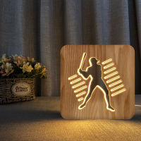 Soccer Basketball Ice Hockey Table Lamp USB Power Desk Lights For Baby Kids Christmas New Year Wooden 3D LED Night Light Gift