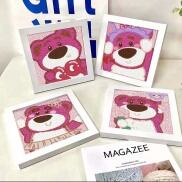 Tranh Đính Đá Gấu Dâu Lotso Có Kèm Khung Giá Rẻ To Mini Tự Làm Hoàn Thành