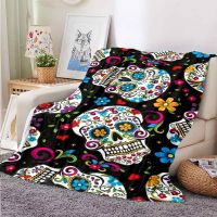 Flower Sugar Skull Throw Blanket Flannel Fleece Bed Blanket Cozy Air Conditioning Blanket Plush Blanket for Bedroom Living Sofa