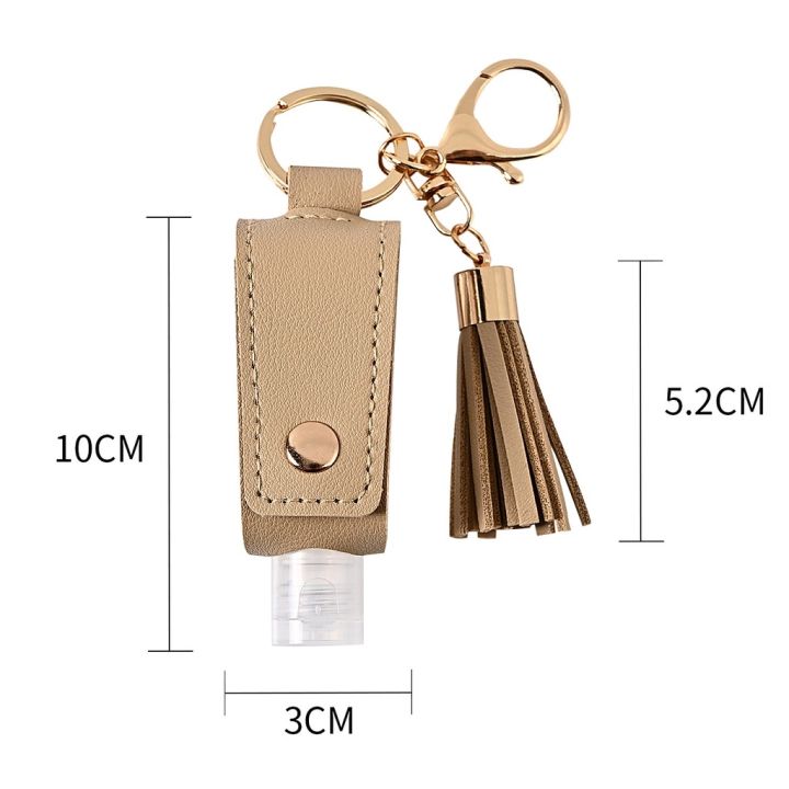 hand-sanitizer-leather-keychain-holder-travel-bottle-refillable-container-30ml-flip-reusable-bottle-with-tassel-keychain-carrier