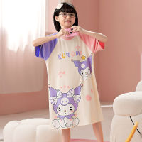 Kawaii Sanrioed Cinnamoroll Kuromi สาว Nightgowns ผ้าฝ้ายฤดูร้อนแขนสั้นเสื้อผ้าน่ารักอะนิเมะชุดนอนชุดนอน