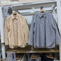 ❉✁UNIQLO เสื้อแขนยาวผู้หญิง,เสื้อผ้าครอบครัว23ฤดูใบไม้ร่วงผ้าฝ้ายเสื้อเชิ้ตลำลองลายหลวมเสื้อคลุมบางๆ462745/461146