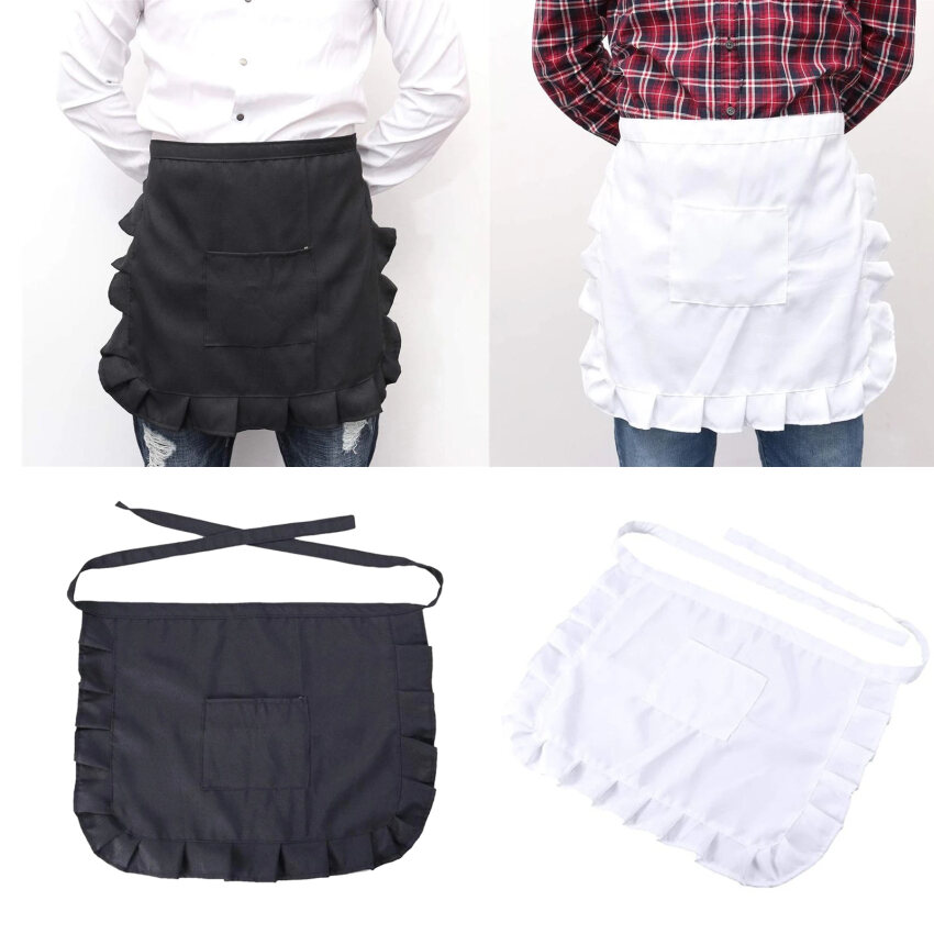 Floral Short Waist Kitchen Apron Lace Half Waist Bib Maid Costume for Waitress 
