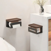 Wall Toilet Paper Roll Holder Black Toilet Paper Stand Holder With Storage Wooden Shelf Roll Toilet Paper Case Roll Storage