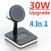 【ร้อน】30W 3 In 1เครื่องชาร์จไร้สายแม่เหล็กสำหรับ Macsafe iPhone 12 13 Pro Max Mini Apple Watch Airpods Pro Qi สถานีชาร์จอย่างรวดเร็ว