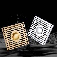 Floor Drain Chrome Brass Shower Drains Bathroom Accessory Square Cover Anti odor Hair Strainer Balcony Gold Sink Drain 10X10 cm