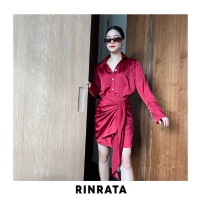 RINRATA - Charlotte Skirt กระโปรง wrap skirt สีแดง ผ้าซิลค์ซาติน นุ่มลื่น ใส่สบาย มี 2ชั้น กระโปรงด้านใน และ ชิ้นผูกด้านนอก กระโปรงใส่เที่ยว ใส่ทำงาน red