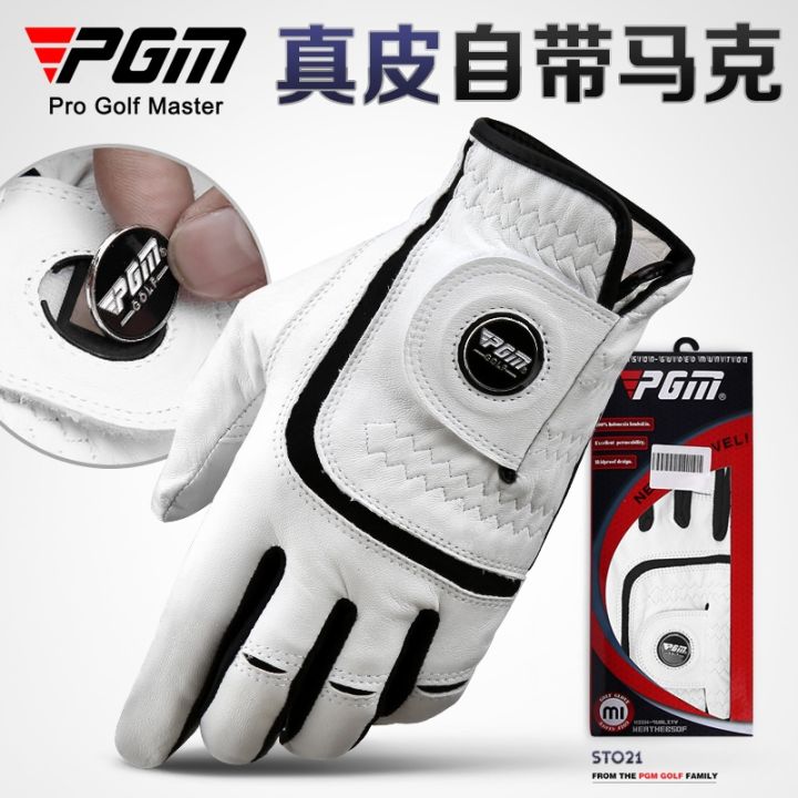 pgm-มาพร้อมกับเครื่องหมายถุงมือกอล์ฟถุงมือเวลโครกอล์ฟถุงมือหนังแกะแท้ของผู้ชายในมือเดียว