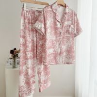 New Fashion Pajamas for Women Novelty Print Satin Silk Pyjamas Sleepwear Summer Pjamas 2 Pieces Set Homewear 2022