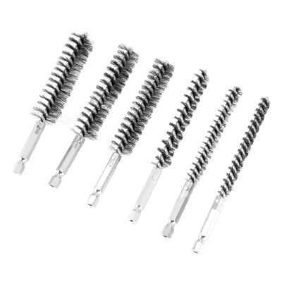 Bore Brush Stainless Steel Bristles Wire Brush for Power Drill Cleaning Wire Brush with Hex Shank Handle 6 Pieces