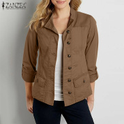 ZANZEA Womens Winter Jacket Vintage Single Breasted Thin Coat Casual Long