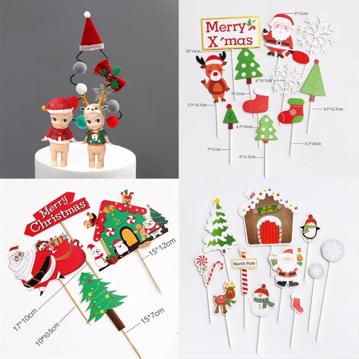 [ready Stock] Merry Christmas Cake Topper Cupcake Toppers Flags Diy