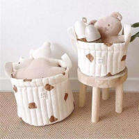 Multifunctionl Storage Bag Baby Clothes Diaper Cotton Embroidery Quilted Dust-proof Anti-allergic Embroidery Bucket Basket