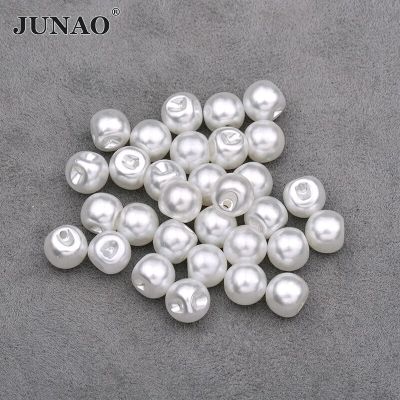 JUNAO 8 10 12 mm Sewing White Pearl Buttons Round Rhinestone Applique Scrapbooking Buttons for Needlework Clothes Decoration Haberdashery