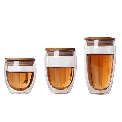 Double Glass Cup Coffee Mugs Tea Cup Transparent Heat-resistant Glass Cups With Bamboo Insulation Cup Lid Creative Wholesale