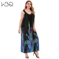 【 WYIN kitchen】 Plus Size Summer Women Vintage Loose V-neck Dress Ladies Printed Sleeveless Sleep Pajama Dresses