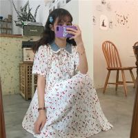 พร้อมส่ง?Jasmin flowers long dress เดรสยาวลายดอกไม้ คอปกสีฟ้า C829