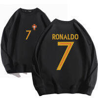 Cristianos Ronaldos No. 7เสื้อกันหนาวผู้ชายผู้หญิงแขนยาวคอลูกเรือเสื้อโปรตุเกสทีมฟุตบอลแห่งชาติเดียวกันพิมพ์สองด้านฤดูใบไม้ร่วงและฤดูหนาวหลวม