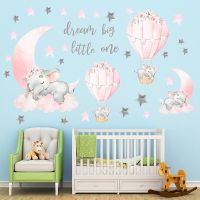 Cute Sleeping Elephant Wall Stickers Children Kids rooms Nursery Decor Kindergarten Home Decorative Hot air Balloon Vinyl Decals Wall Stickers  Decals