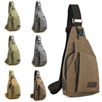 2023 Brand New Men Vintage Canvas Leather Satchel Shoulder Sling Chest Pack Multifunctional Outdoor Small Shoulder Bag