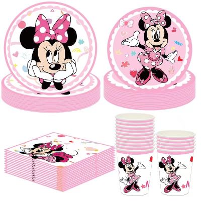 Minnie Mouse Theme Baby Bath Birthday Party Supplies Minnie Cup Plate Kid Girl Baby Party Decoration Disposable Tableware Decor