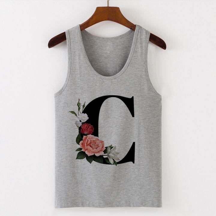 alphabet-print-camisole-tee-shirt-sleeveless-gray-female-loose-size