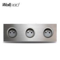 【Factory-direct】 Wallpad L6 3แก๊งสามกรอบฝรั่งเศสผนังเต้าเสียบไฟฟ้าเต้าเสียบเงินแปรงอลูมิเนียมแผงแผ่นคู่172*86มิลลิเมตร