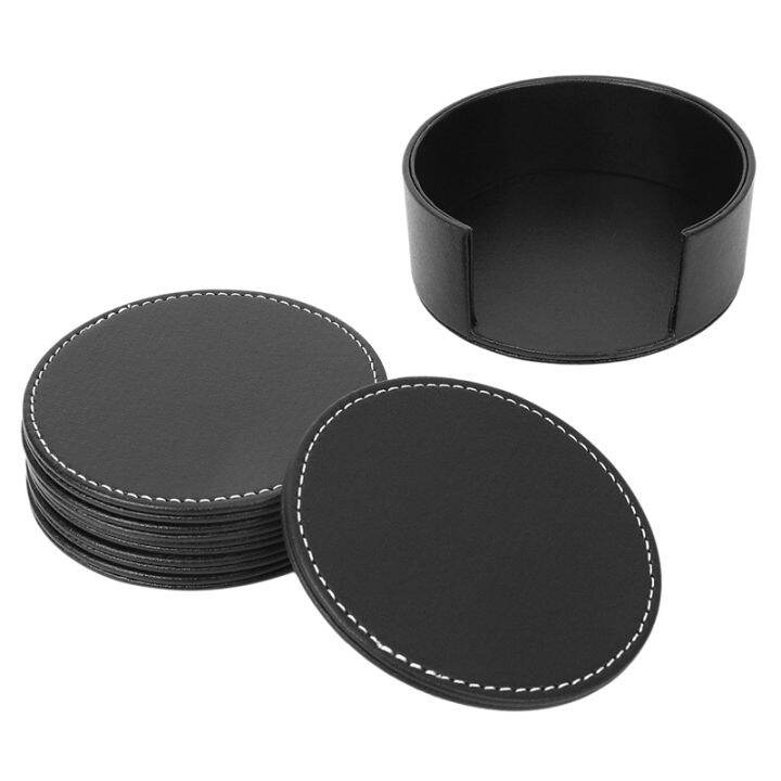 set-of-6-leather-drink-coasters-round-cup-mat-pad-for-home-and-kitchen-use-black