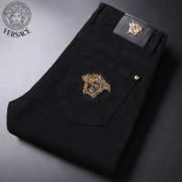 【Ready Stock】Original Authentic Versace Mens Classic Black Jeans Elastic Slim Fit Denim Jean Trousers Male Plus Size Business Casual Pants Brand