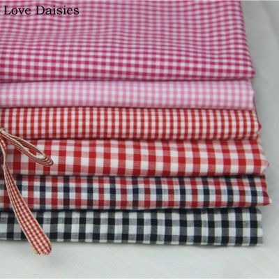 100 Combed Cotton Yarn Dyed ROSE RED PINK RED BLACK Small Lattice Check Thin Comfort Fabric for DIY Summer Shirt Dress Craft