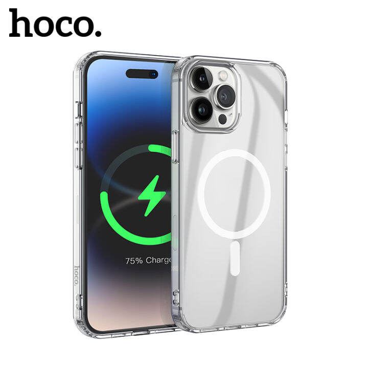 hoco-โปร่งใสแม่เหล็กป้องกันเคสศัพท์สำหรับ-14-pro-max-กลับ-anti-shock-ศัพท์มือถือสำหรับ-14plus-funda