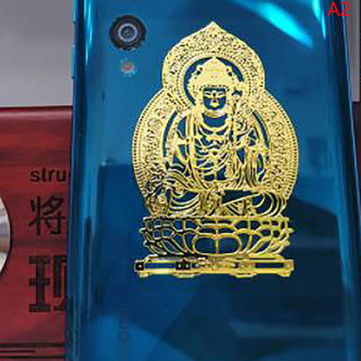 uni-1ชิ้นพระพุทธรูปกวนอิมทิเบตสีทองสำหรับโทรศัพท์เคสแผ่นหนังสือหน้าต่างสติกเกอร์ตกแต่งผนัง